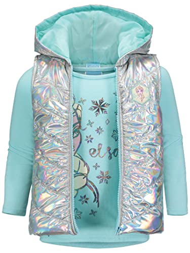 Disney Frozen Elsa Toddler Girls 3 Piece Outfit Set: Vest T-Shirt Legging Aqua/Grey 5T by H.I.S. International