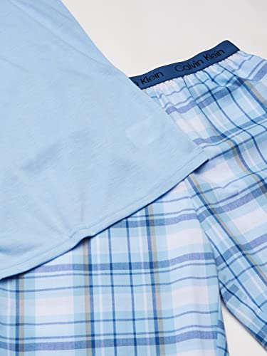 Calvin Klein Little Boys' 2 Piece Sleepwear Top and Bottom Pajama Set Pj, Blue Bell, ck River Plaid, Large (10/12) by Calvin Klein