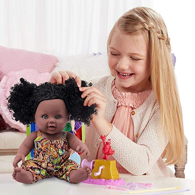 Nice2You Black Dolls 12in American African Girl Baby Doll for Kids Aged 2 3 4 5 6 7 Years Fashion Play Doll Reborn Baby Toy Doll - Life Size Soft Adjustable Perfect for Birthday from Nice2you