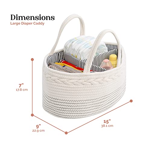 Luxury Little Baby Diaper Caddy Organizer - Rope Nursery Storage Bin for Boys and Girls - Large Tote Bag & Car Organizer with Removable Inserts - Baby Shower Gift Basket - Newborn Registry Must Haves from luxury little
