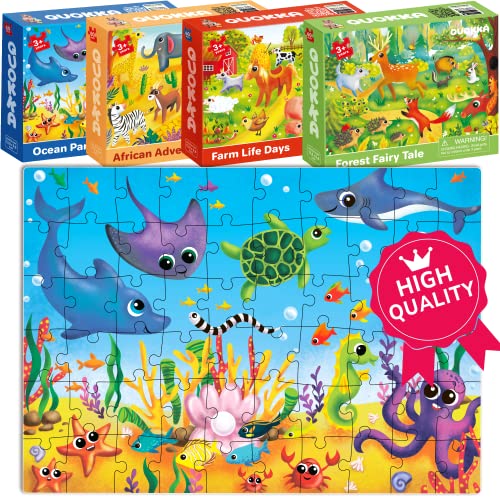 60 Piece Puzzles for Kids Ages 4-8 - 4 Jigsaw Toddler Puzzles Ages 3-5 by Quokka - Animals Toys for Children 6-8-10 Year Old - Game for Boys and Girls from Adducate Ukraine LLC