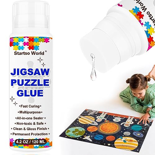 Jigsaw Puzzle Glue with Newest Sponge Head 120ML for 1000/1500/3000 Pieces of Puzzles, Water-Soluble, Fast Drying, Special Craft Puzzle Glue Sheets for Paper and Wood(4.2OZ) by Startso World