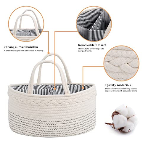 Luxury Little Baby Diaper Caddy Organizer - Rope Nursery Storage Bin for Boys and Girls - Large Tote Bag & Car Organizer with Removable Inserts - Baby Shower Gift Basket - Newborn Registry Must Haves from luxury little