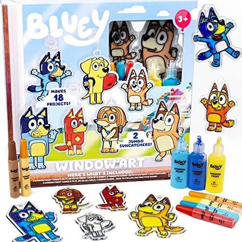 Bluey Window Art Suncatchers Kit for Kids to Paint, Great at-Home Kids Craft Activity or Bluey Birthday Party Idea, Toys for Kids Ages 3, 4, 5, 6 from Horizon Group USA