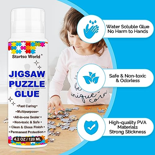Jigsaw Puzzle Glue with Newest Sponge Head 120ML for 1000/1500/3000 Pieces of Puzzles, Water-Soluble, Fast Drying, Special Craft Puzzle Glue Sheets for Paper and Wood(4.2OZ) by Startso World