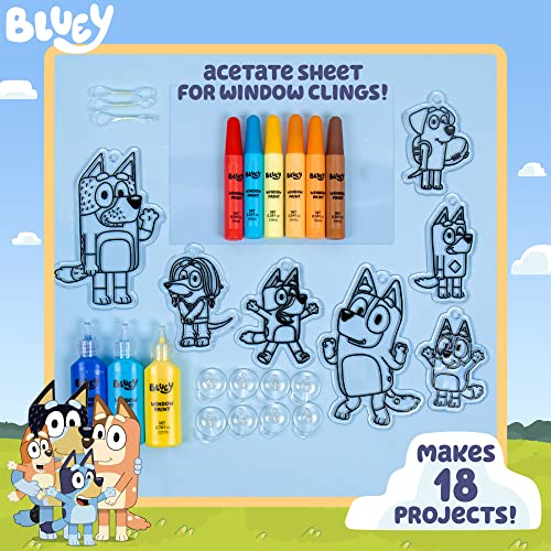 Bluey Window Art Suncatchers Kit for Kids to Paint, Great at-Home Kids Craft Activity or Bluey Birthday Party Idea, Toys for Kids Ages 3, 4, 5, 6 from Horizon Group USA