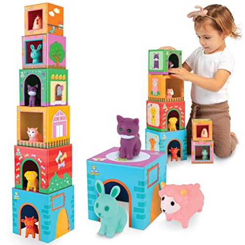 Play Brainy Farm Animal Sorting and Stacking Toys for Toddlers Ages 1-3 - 6 Sets of Animal Stacking Blocks Toddler Toys for Girls and Boys for Preschool Concepts & Early Learning Baby Gifts from Goods and More Corp