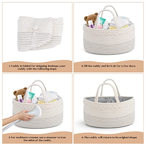 Luxury Little Baby Diaper Caddy Organizer - Rope Nursery Storage Bin for Boys and Girls - Large Tote Bag & Car Organizer with Removable Inserts - Baby Shower Gift Basket - Newborn Registry Must Haves from luxury little