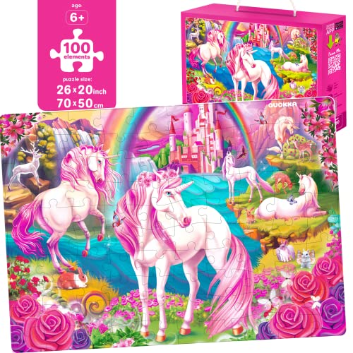 100 Piece Floor Puzzles for Kids Ages 4-8 â Big Jigsaw Puzzles for Toddlers Ages 3-5 by QUOKKA â Set of 3 Toys Unicorn, Princess and Dog Park â Gift for Girl and Boy Ages 6-8-10 from Adducate Ukarine LLC