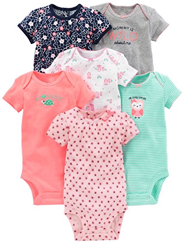 Simple Joys by Carter's Baby Girls' Short-Sleeve Bodysuit, Pack of 6, Pink/Mint Green, 18 Months by Carter's Simple Joys - Private Label
