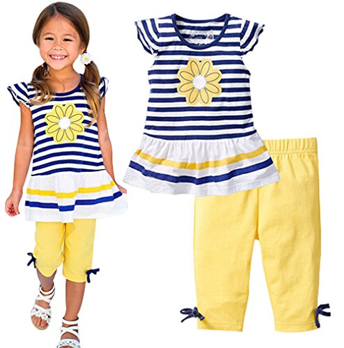 LUKYCILD Baby Girls Summer Clothes Casual Clothing Suit Short Sleeve Striped T-Shirt +Pants by 
