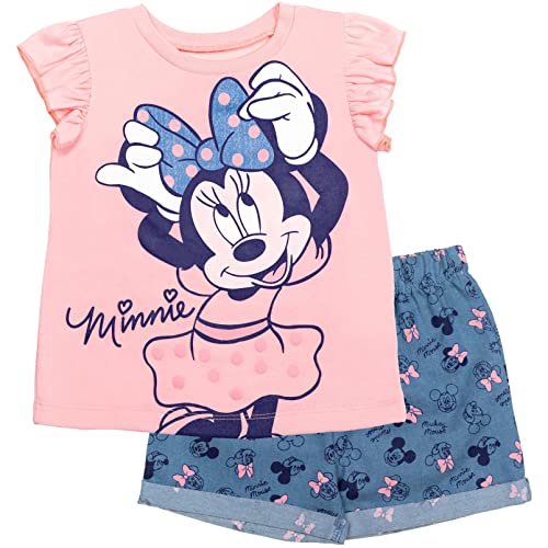 Disney Minnie Mouse Toddler Girls Graphic T-Shirt & Shorts Light Pink/Light Blue 5T by 