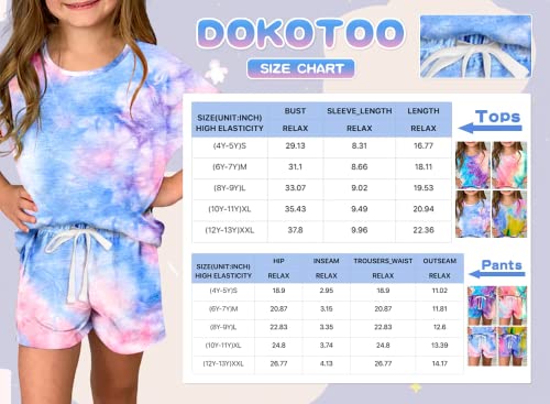 Dokotoo Girls Summer Casual Cute T-Shirt Shorts Set Outfits Short Sleeve Tops Tee Shirts Clothes Round Neck Tie Dye Stretchy Shorts Fashion Clothing with Side Pockets Size 10-11 Pink from Dokotoo