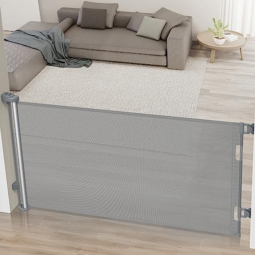 Cumbor Retractable Baby Gates for Stairs, Mesh Pet Gate 33" Tall, Extends to 55" Wide, Extra Wide Dog Gate for The House, Long Child Safety Gates for Doorways, Hallways, Cat Gate Indoor/Outdoor(Gray) from Cumbor