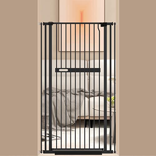WAOWAO 55.11" Extra Tall Cat Pet Gate Wide Pressure Mounted Walk Through Swing Auto Close Safety Black Metal Baby Toddler Kids Child Dog Pet Puppy Cat for Indoor Stairs,Doorways, Kitchen 30.11-66.14" by WAOWAO