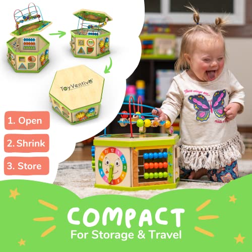 TOYVENTIVE Wooden Kids Baby Activity Cube - One 1 Year Old Girl Gifts Toy, Developmental Educational Learning Montessori Toddler Girls Toys 12-18 Months, First 1st Birthday Gift, Bead Maze by TOYVENTIVE