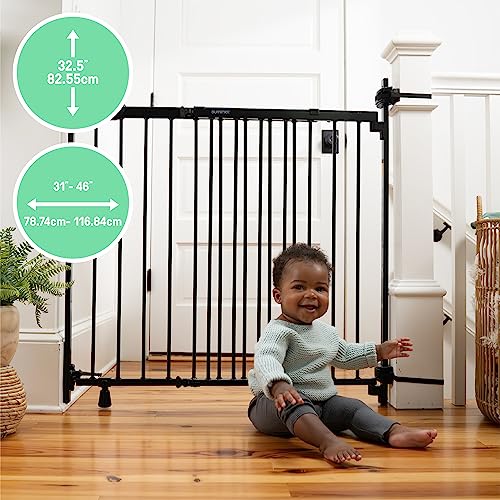 Summer Metal Banister & Stair Safety Baby Gate, Fits Openings 31-46" Wide, Metal, for Doorways & Stairways, 32.5" Tall Walk-Through Baby & Pet Gate, Black, One Size by Summer Infant, Inc.