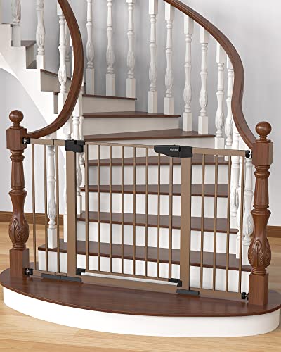 Mom's Choice Awards Winner-Cumbor 29.5"-51.6" Baby Gate Extra Wide, Easy Walk Thru Dog Gate for The House, Auto Close Safety Pet Gates for Stairs, Doorways, Child Gate Includes 4 Wall Cups, Brown by Cumbor