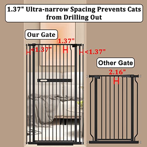 WAOWAO 55.11" Extra Tall Cat Pet Gate Wide Pressure Mounted Walk Through Swing Auto Close Safety Black Metal Baby Toddler Kids Child Dog Pet Puppy Cat for Indoor Stairs,Doorways, Kitchen 30.11-66.14" by WAOWAO