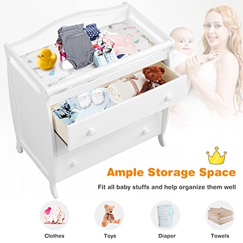 Costzon 3-Drawer Changing Table, Infant Diaper Changing Station with Drawers, Safety Rails & Strap, Baby Changing Table Dresser for Nursery, Easy Assembly (White) from Costzon