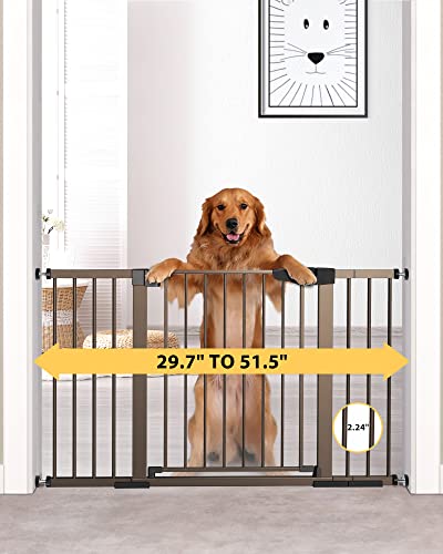 Mom's Choice Awards Winner-Cumbor 29.5"-51.6" Baby Gate Extra Wide, Easy Walk Thru Dog Gate for The House, Auto Close Safety Pet Gates for Stairs, Doorways, Child Gate Includes 4 Wall Cups, Brown by Cumbor