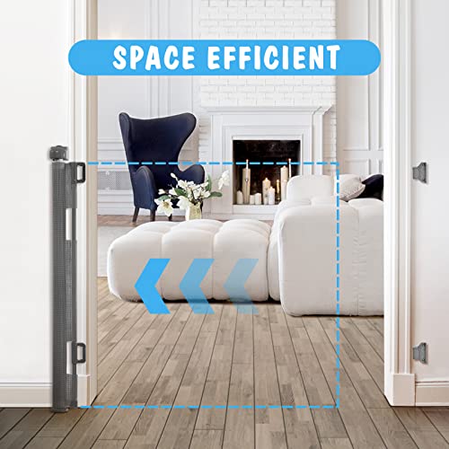 Cumbor Retractable Baby Gates for Stairs, Mesh Pet Gate 33" Tall, Extends to 55" Wide, Extra Wide Dog Gate for The House, Long Child Safety Gates for Doorways, Hallways, Cat Gate Indoor/Outdoor(Gray) from Cumbor