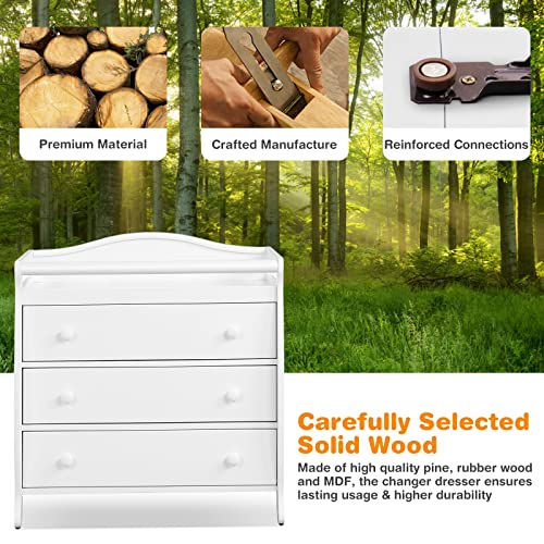 Costzon 3-Drawer Changing Table, Infant Diaper Changing Station with Drawers, Safety Rails & Strap, Baby Changing Table Dresser for Nursery, Easy Assembly (White) from Costzon