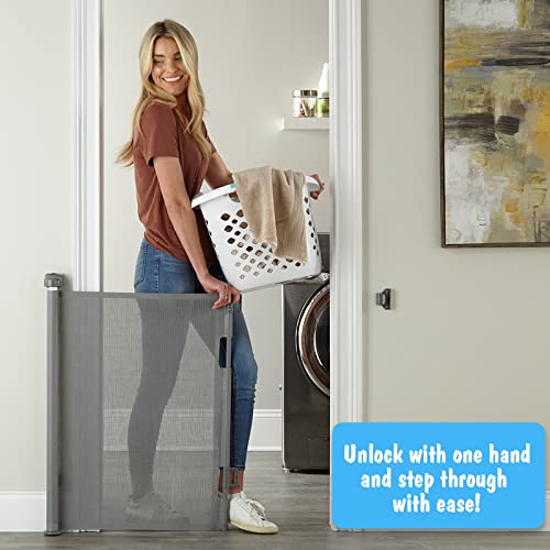 Cumbor Retractable Baby Gates for Stairs, Mesh Pet Gate 33" Tall, Extends to 55" Wide, Extra Wide Dog Gate for The House, Long Child Safety Gates for Doorways, Hallways, Cat Gate Indoor/Outdoor(Gray) from Cumbor