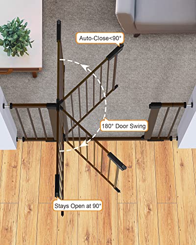 Mom's Choice Awards Winner-Cumbor 29.5"-51.6" Baby Gate Extra Wide, Easy Walk Thru Dog Gate for The House, Auto Close Safety Pet Gates for Stairs, Doorways, Child Gate Includes 4 Wall Cups, Brown by Cumbor