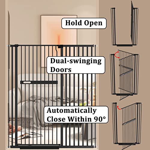 WAOWAO 55.11" Extra Tall Cat Pet Gate Wide Pressure Mounted Walk Through Swing Auto Close Safety Black Metal Baby Toddler Kids Child Dog Pet Puppy Cat for Indoor Stairs,Doorways, Kitchen 30.11-66.14" by WAOWAO