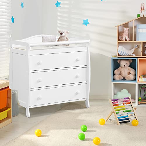 Costzon 3-Drawer Changing Table, Infant Diaper Changing Station with Drawers, Safety Rails & Strap, Baby Changing Table Dresser for Nursery, Easy Assembly (White) from Costzon