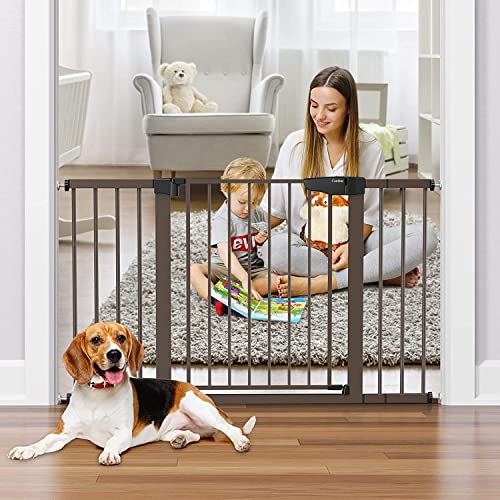 Mom's Choice Awards Winner-Cumbor 29.5"-51.6" Baby Gate Extra Wide, Easy Walk Thru Dog Gate for The House, Auto Close Safety Pet Gates for Stairs, Doorways, Child Gate Includes 4 Wall Cups, Brown by Cumbor