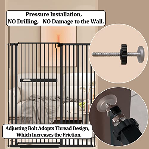 WAOWAO 55.11" Extra Tall Cat Pet Gate Wide Pressure Mounted Walk Through Swing Auto Close Safety Black Metal Baby Toddler Kids Child Dog Pet Puppy Cat for Indoor Stairs,Doorways, Kitchen 30.11-66.14" by WAOWAO