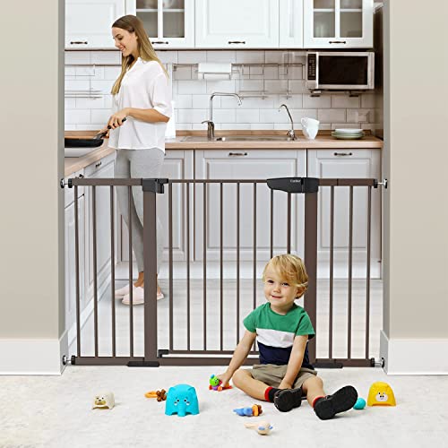 Mom's Choice Awards Winner-Cumbor 29.5"-51.6" Baby Gate Extra Wide, Easy Walk Thru Dog Gate for The House, Auto Close Safety Pet Gates for Stairs, Doorways, Child Gate Includes 4 Wall Cups, Brown by Cumbor