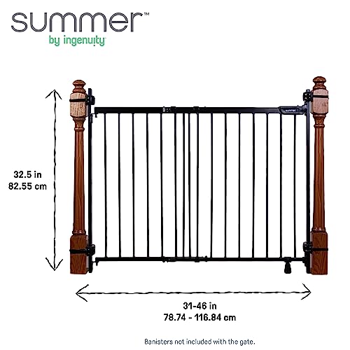 Summer Metal Banister & Stair Safety Baby Gate, Fits Openings 31-46" Wide, Metal, for Doorways & Stairways, 32.5" Tall Walk-Through Baby & Pet Gate, Black, One Size by Summer Infant, Inc.