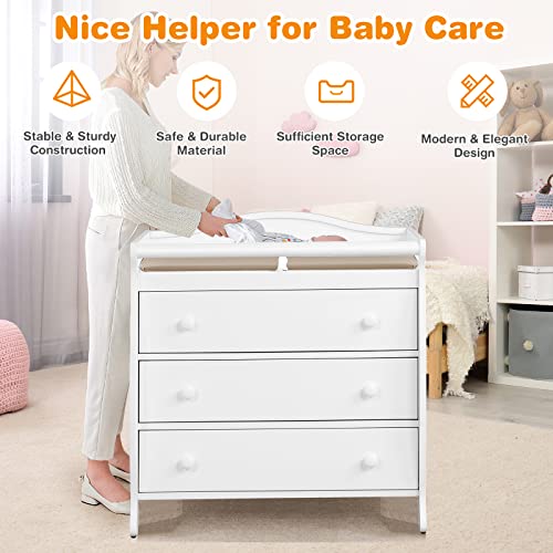 Costzon 3-Drawer Changing Table, Infant Diaper Changing Station with Drawers, Safety Rails & Strap, Baby Changing Table Dresser for Nursery, Easy Assembly (White) from Costzon