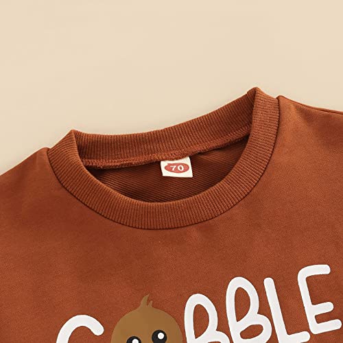 Baby Girl Boy Thanksgiving Outfit Turkey Sweatshirt Romper Long Sleeve Onesie Cute Infant Toddler Clothes 0-6 Months At Gobble TIL YOU Wobble Brown by 