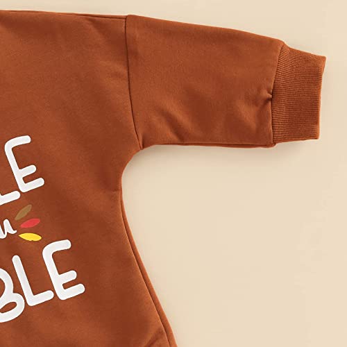 Baby Girl Boy Thanksgiving Outfit Turkey Sweatshirt Romper Long Sleeve Onesie Cute Infant Toddler Clothes 0-6 Months At Gobble TIL YOU Wobble Brown by 