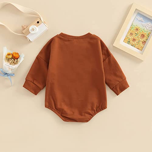Baby Girl Boy Thanksgiving Outfit Turkey Sweatshirt Romper Long Sleeve Onesie Cute Infant Toddler Clothes 0-6 Months At Gobble TIL YOU Wobble Brown by 