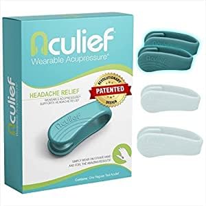 Aculief - Award Winning Natural Headache, Migraine, Tension Relief Wearable â Supporting Acupressure Relaxation, Stress Alleviation, Soothing Muscle Pain - Simple, Easy, Effective 2 Pack - (Teal) from Aculief