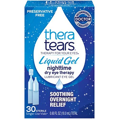 TheraTears Nighttime Therapy Lubricant Eyedrops for Dry Eyes, Preservative Free, Single-Use Vials, Clear, 30 Count, 0.6 Fl Oz by Prestige Consumer Healthcare