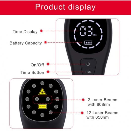 Cold Laser Human/Vet Device with LED Display Targets Joint and Muscles Directly for Pain ReliefInfrared Light(2x808nm +12X650nm) by KTS