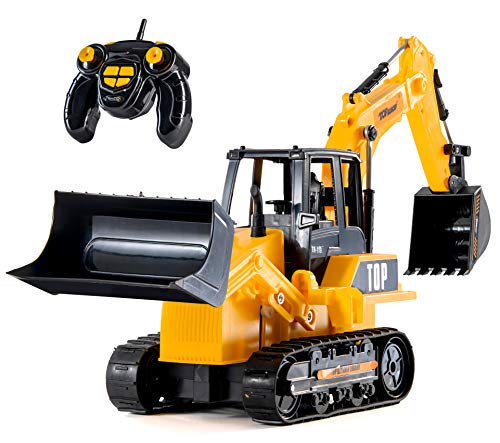 Top Race 8 Channel Full Functional RC Excavator Backhoe Loader, Battery Powered Electric RC Remote Control Construction Tractor with Lights & Sound TR-119 from Top Race