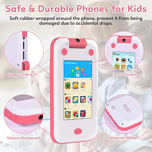 Kids Phone Support Cell SIM Card Parental Control Learning Toy Phone Toddlers' Electronics Baby Cell Phone with 180Â° Flip Camera WiFi Bluetooth Music Player Puzzle Games for Kids Gifts Age 3-10-Pink from FAYYANG