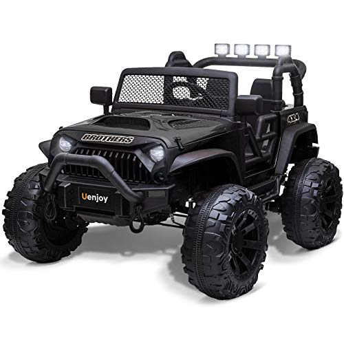 Uenjoy 12V Large Kids Electric Ride on Car 2 Seats Motorized Truck Battery Powered Children Electric Vehicles, Wheels Suspension, Remote Control, LED Lights, Music, Bluetooth, Black by Uenjoy