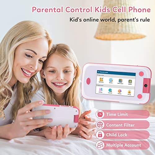 Kids Phone Support Cell SIM Card Parental Control Learning Toy Phone Toddlers' Electronics Baby Cell Phone with 180Â° Flip Camera WiFi Bluetooth Music Player Puzzle Games for Kids Gifts Age 3-10-Pink from FAYYANG