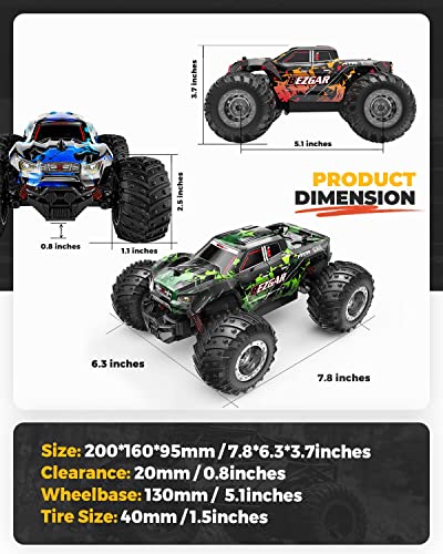 BEZGAR 20 Toy Grade 1:20 Scale Remote Control Car,2WD Top Speed 15 Km/h Electric Toy Off Road 2.4GHz RC Monster Vehicle Truck Crawler with Two Rechargeable Batteries for Boys Kids and Adults by BEZGAR