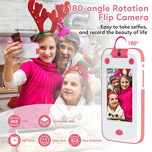 Kids Phone Support Cell SIM Card Parental Control Learning Toy Phone Toddlers' Electronics Baby Cell Phone with 180Â° Flip Camera WiFi Bluetooth Music Player Puzzle Games for Kids Gifts Age 3-10-Pink from FAYYANG