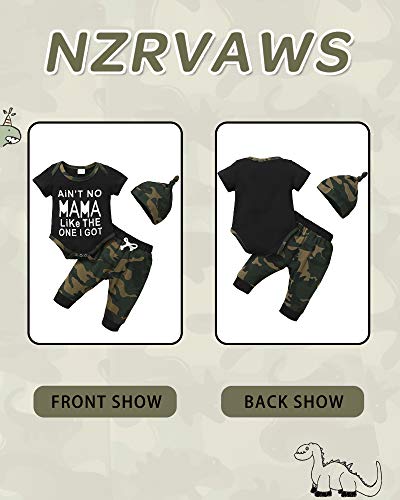 Baby Boy Clothes Newborn Boy Outfit 3-6 Months Romper Short Sleeve Ain't No Mama Like The One I Got Top Camouflage Long Pants with Hat Gift 3PC Infant Clothing Set from 