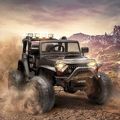 Uenjoy 12V Large Kids Electric Ride on Car 2 Seats Motorized Truck Battery Powered Children Electric Vehicles, Wheels Suspension, Remote Control, LED Lights, Music, Bluetooth, Black by Uenjoy